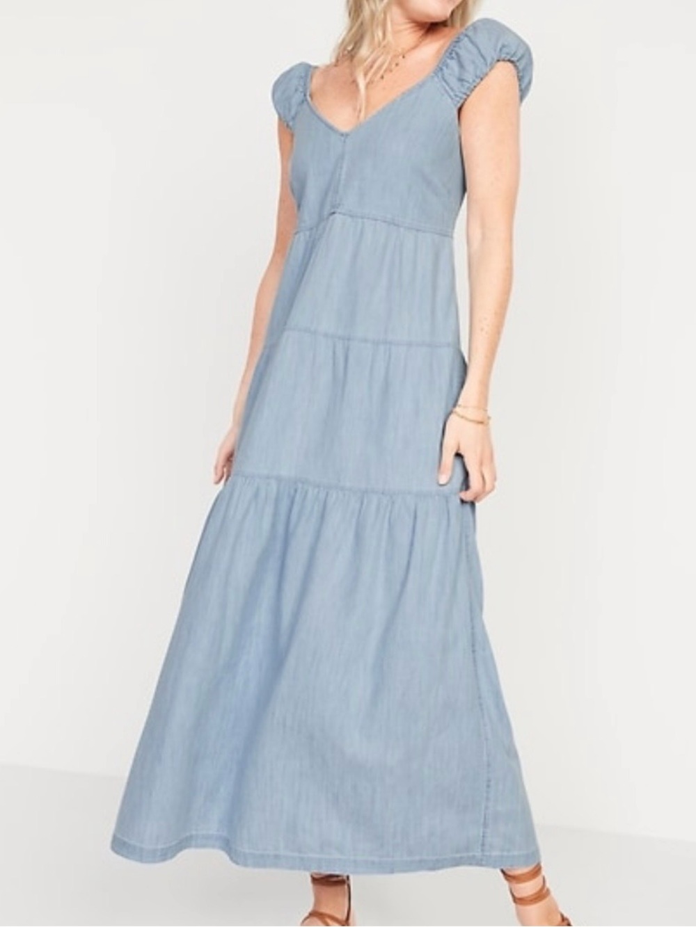 Old Navy Chambray Tiered All-Day Fit & Flare Maxi Dress
